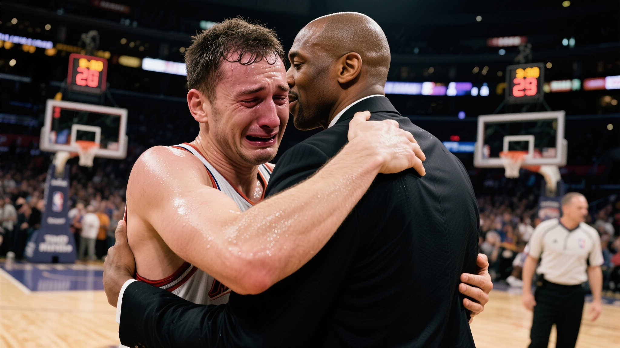 全力以赴！麦康奈尔赛后含泪与雷吉-米勒深情相拥